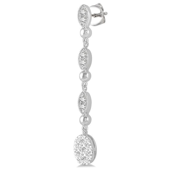 1/2 Ctw Oval Shine Bright and Marquise Motif Round Cut Diamond Fashion Long Earrings in 14K White Gold