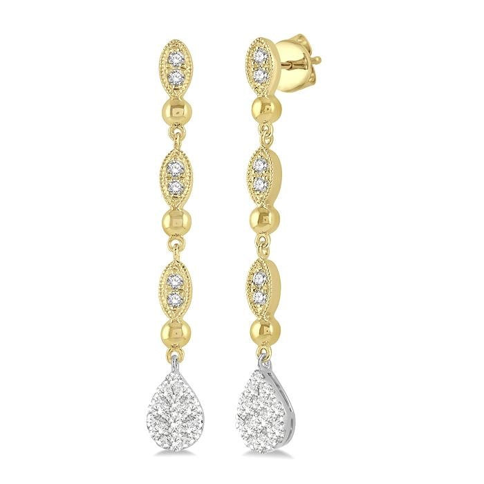 1/2 Ctw Pear & Marquise Shine Bright Round Cut Diamond Earrings in 14K Yellow and White Gold