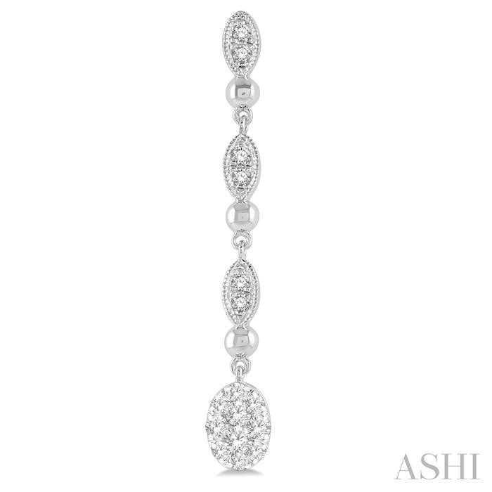 1/2 Ctw Oval Shine Bright and Marquise Motif Round Cut Diamond Fashion Long Earrings in 14K White Gold