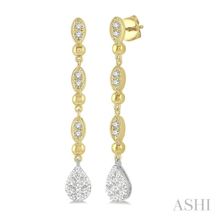 1/2 Ctw Pear & Marquise Shine Bright Round Cut Diamond Earrings in 14K Yellow and White Gold