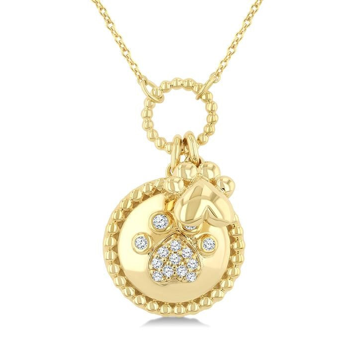 1/8 Ctw Medallion Dog Paw Charm Round Cut Diamond Fashion Pendant With Chain in 10K Yellow Gold