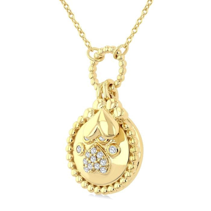 1/8 Ctw Medallion Dog Paw Charm Round Cut Diamond Fashion Pendant With Chain in 10K Yellow Gold