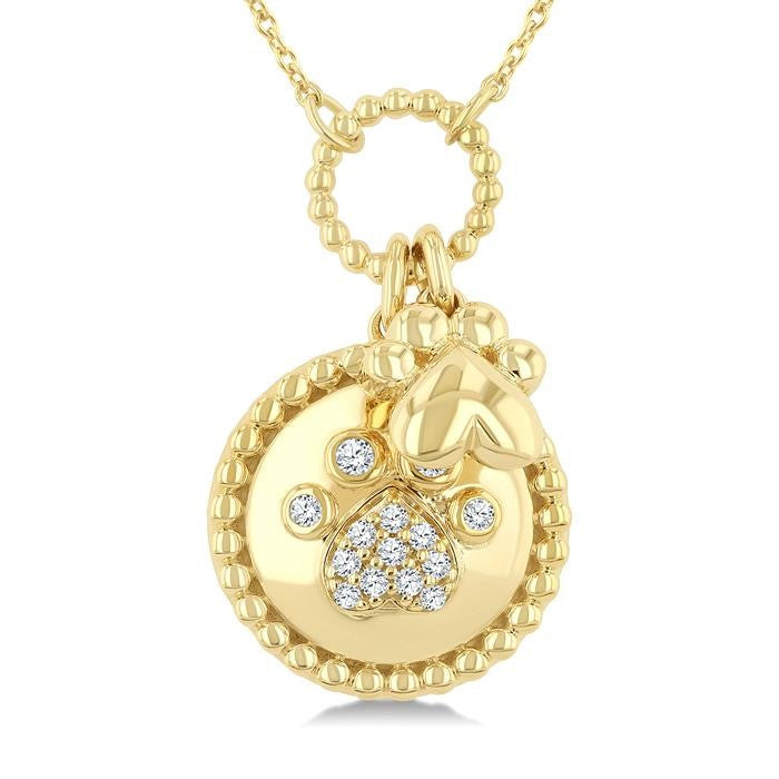 1/8 Ctw Medallion Dog Paw Charm Round Cut Diamond Fashion Pendant With Chain in 10K Yellow Gold