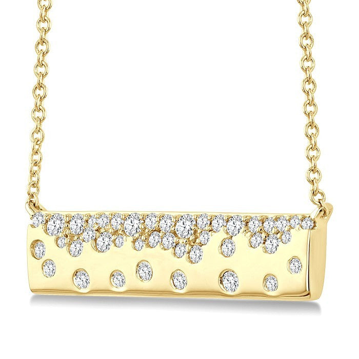 1/3 Ctw Round cut Diamond Horizontal Mosaic Bar Necklace in 10K Yellow Gold