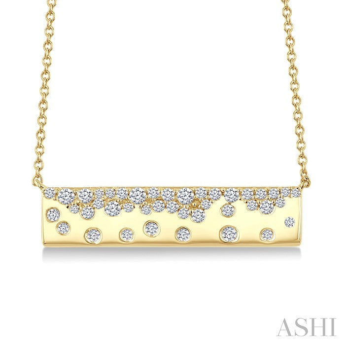 1/3 Ctw Round cut Diamond Horizontal Mosaic Bar Necklace in 10K Yellow Gold