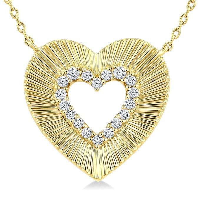 1/8 Ctw Round Cut Diamond Pirouette Heart Fashion Pendant With Chain in 10K Yellow Gold