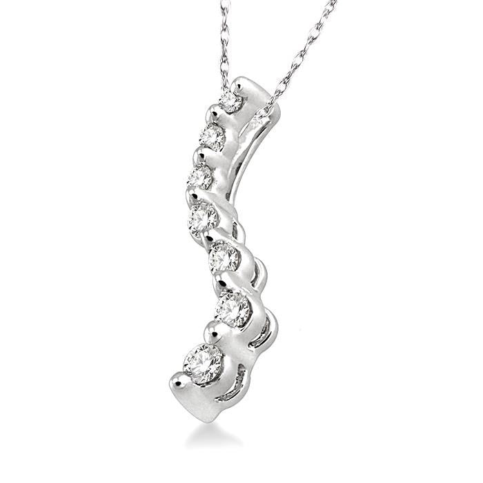 1/4 Ctw Swirl Journey Diamond Pendant in 14K White Gold with Chain