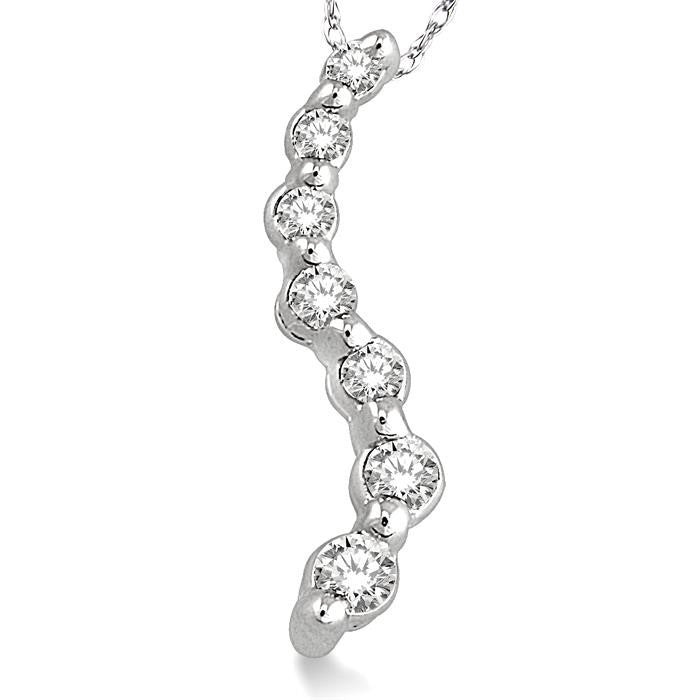 1/4 Ctw Swirl Journey Diamond Pendant in 14K White Gold with Chain