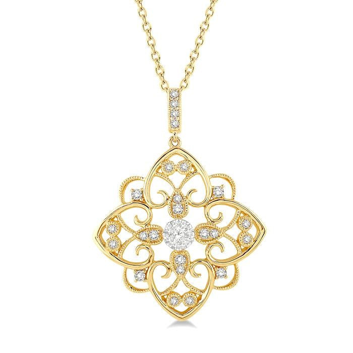 1/3 Ctw Floral Heart Shine Bright Round Cut Diamond Pendant With Chain in 14K Yellow and White Gold