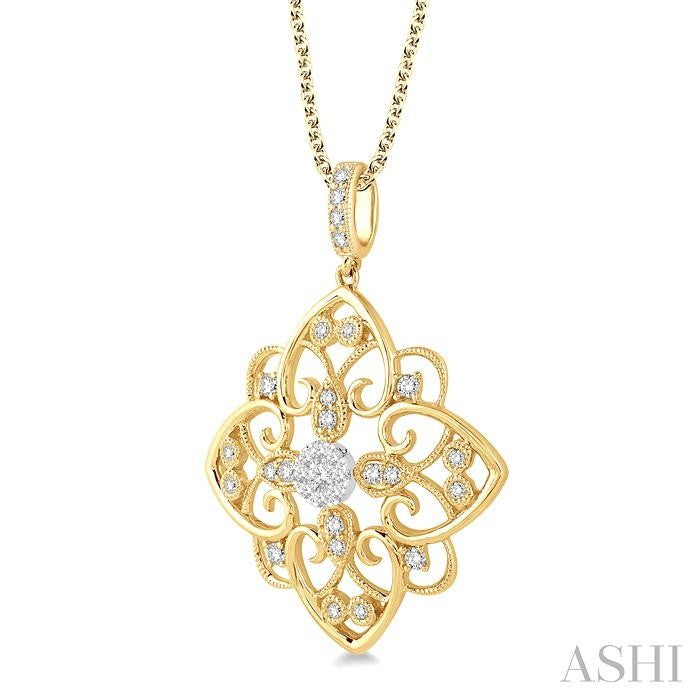 1/3 Ctw Floral Heart Shine Bright Round Cut Diamond Pendant With Chain in 14K Yellow and White Gold