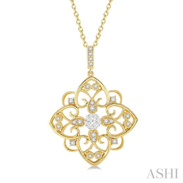 1/3 Ctw Floral Heart Shine Bright Round Cut Diamond Pendant With Chain in 14K Yellow and White Gold