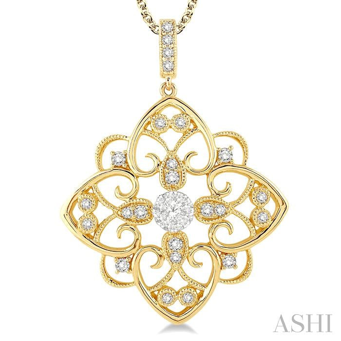 1/3 Ctw Floral Heart Shine Bright Round Cut Diamond Pendant With Chain in 14K Yellow and White Gold