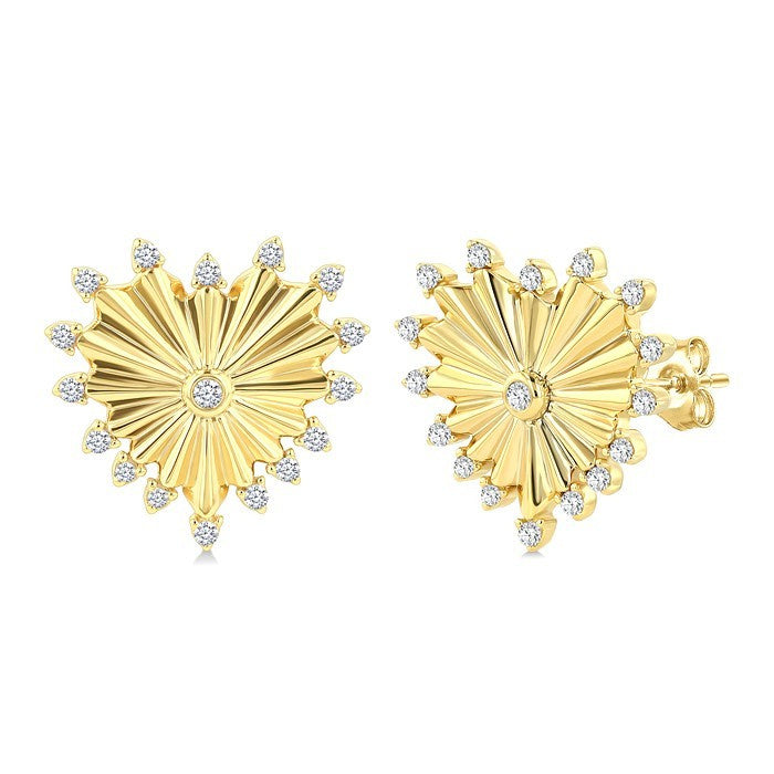 1/5 Ctw Round Cut Diamond Pirouette Heart Fluted Fashion Earrings in 10K Yellow Gold