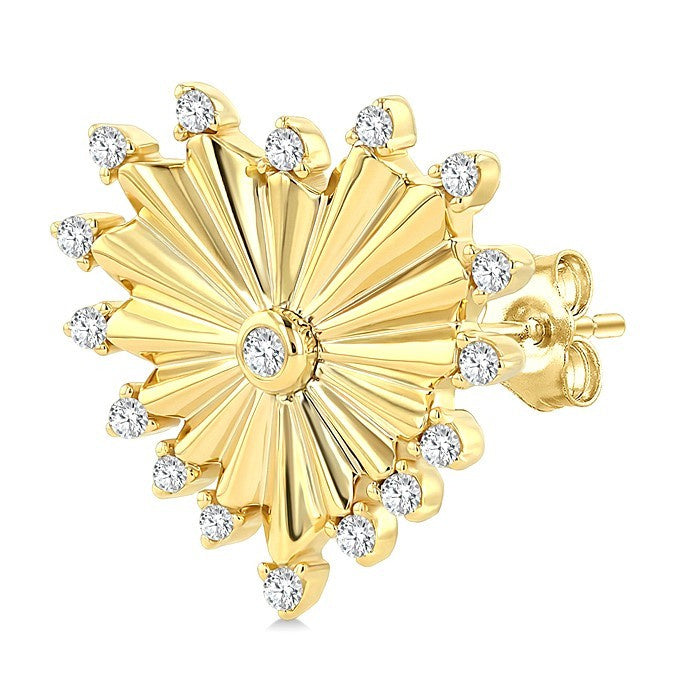 1/5 Ctw Round Cut Diamond Pirouette Heart Fluted Fashion Earrings in 10K Yellow Gold
