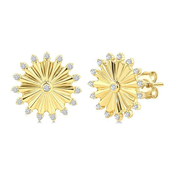 1/5 Ctw Round Cut Diamond Pirouette Circle Fluted Fashion Earrings in 10K Yellow Gold