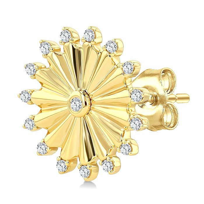 1/5 Ctw Round Cut Diamond Pirouette Circle Fluted Fashion Earrings in 10K Yellow Gold