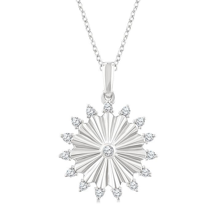 1/5 Ctw Round Cut Diamond Pirouette Circle Fluted Fashion Pendant With Chain in 10K White Gold