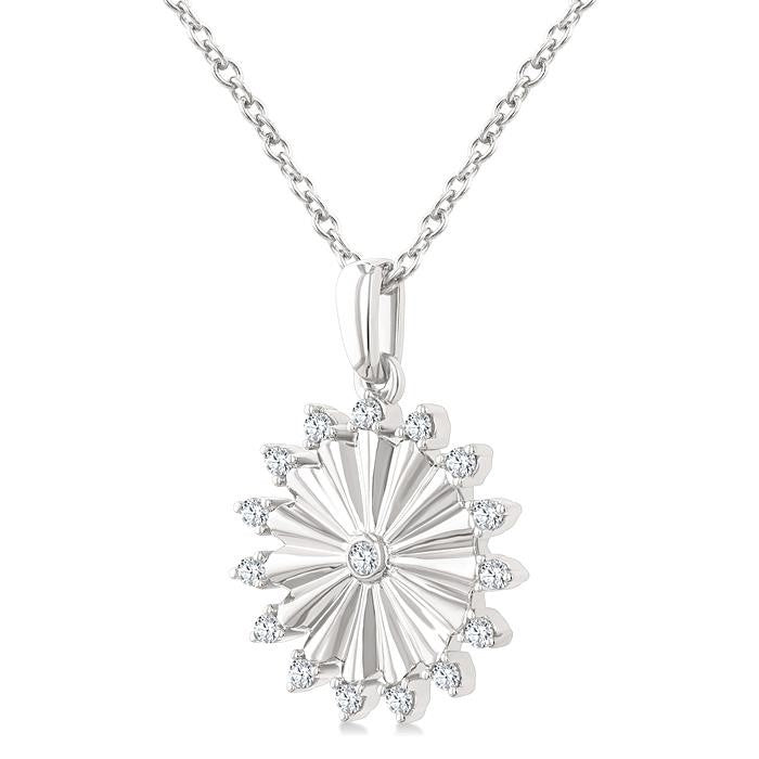1/5 Ctw Round Cut Diamond Pirouette Circle Fluted Fashion Pendant With Chain in 10K White Gold
