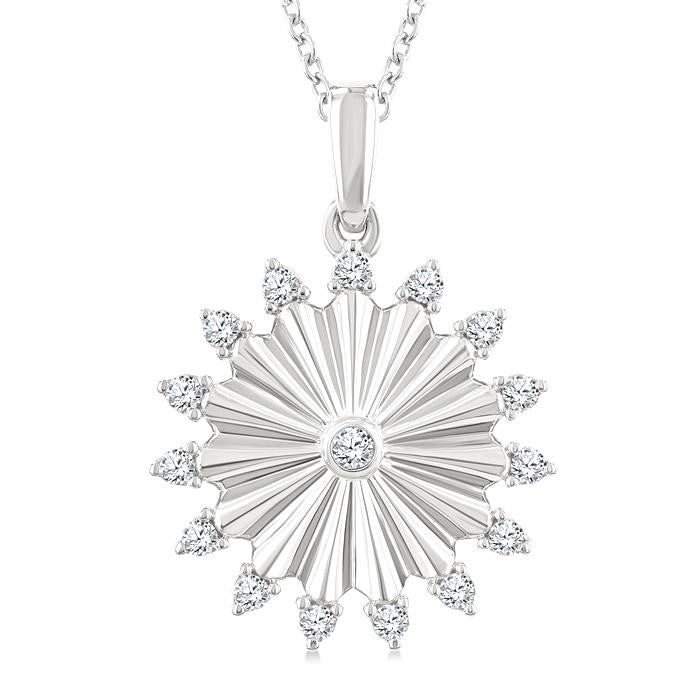 1/5 Ctw Round Cut Diamond Pirouette Circle Fluted Fashion Pendant With Chain in 10K White Gold