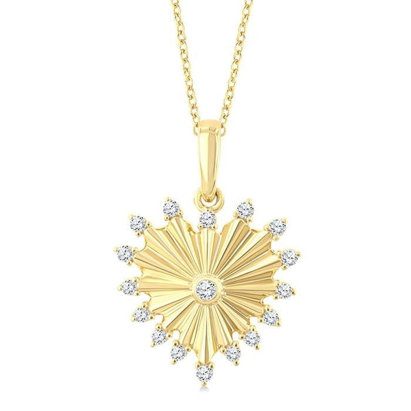 1/5 Ctw Round Cut Diamond Pirouette Heart Fluted Fashion Pendant With Chain in 10K Yellow Gold