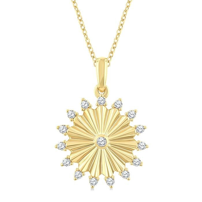 1/5 Ctw Round Cut Diamond Pirouette Circle Fluted Fashion Pendant With Chain in 10K Yellow Gold