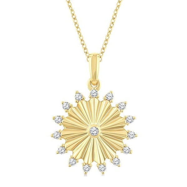 1/5 Ctw Round Cut Diamond Pirouette Circle Fluted Fashion Pendant With Chain in 10K Yellow Gold