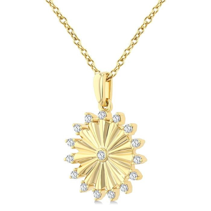 1/5 Ctw Round Cut Diamond Pirouette Circle Fluted Fashion Pendant With Chain in 10K Yellow Gold