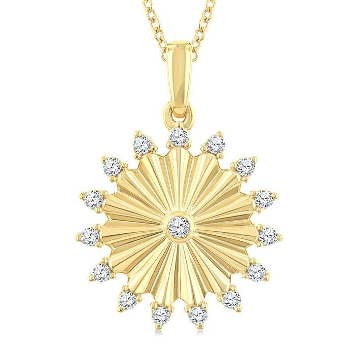 1/5 Ctw Round Cut Diamond Pirouette Circle Fluted Fashion Pendant With Chain in 10K Yellow Gold