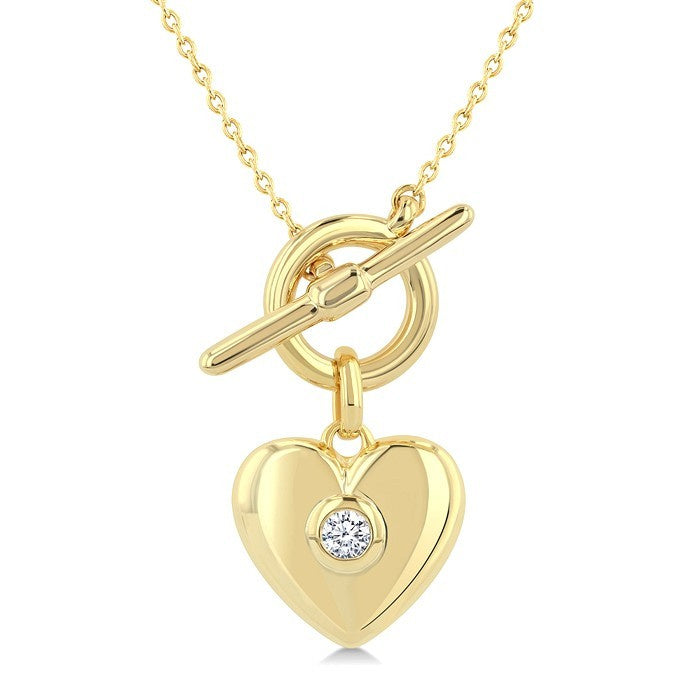 1/50 Ctw Bezel Set Round Cut Diamond Heart Charm Fashion Toggle Necklace in 10K Yellow Gold