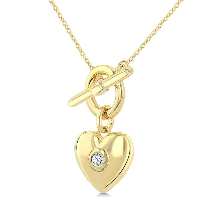 1/50 Ctw Bezel Set Round Cut Diamond Heart Charm Fashion Toggle Necklace in 10K Yellow Gold