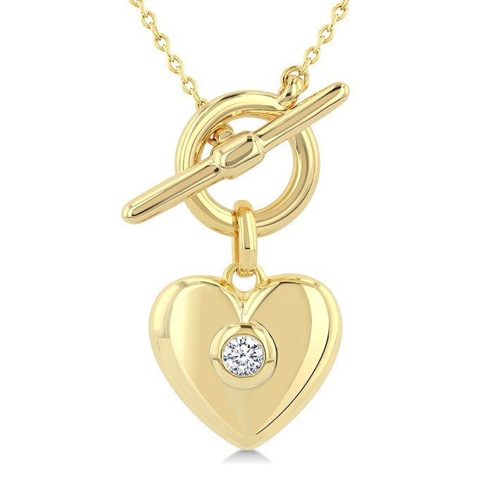 1/50 Ctw Bezel Set Round Cut Diamond Heart Charm Fashion Toggle Necklace in 10K Yellow Gold