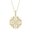 5/8 Ctw Floral Lattice Two Tone Cushion Shape Center Shine Bright Round Cut Diamond Pendant With Chain in 14K Yellow and White Gold
