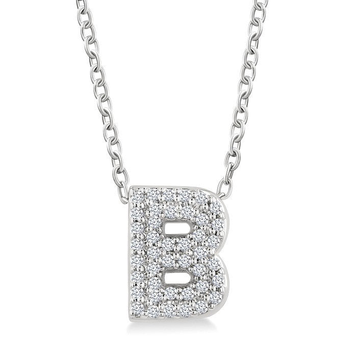 1/8 Ctw Bubble Accent Initial 'B' Round Cut Diamond Fashion Pendant With Chain in 10K White Gold