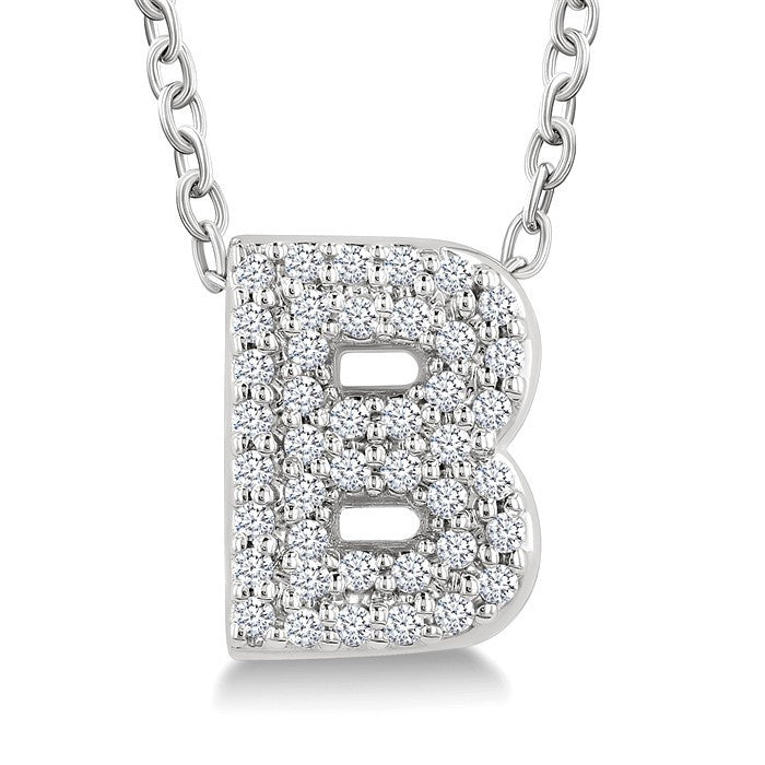 1/8 Ctw Bubble Accent Initial 'B' Round Cut Diamond Fashion Pendant With Chain in 10K White Gold