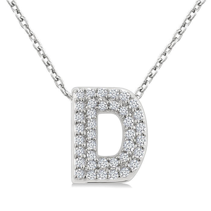 1/8 Ctw Bubble Accent Initial 'D' Round Cut Diamond Fashion Pendant With Chain in 10K White Gold