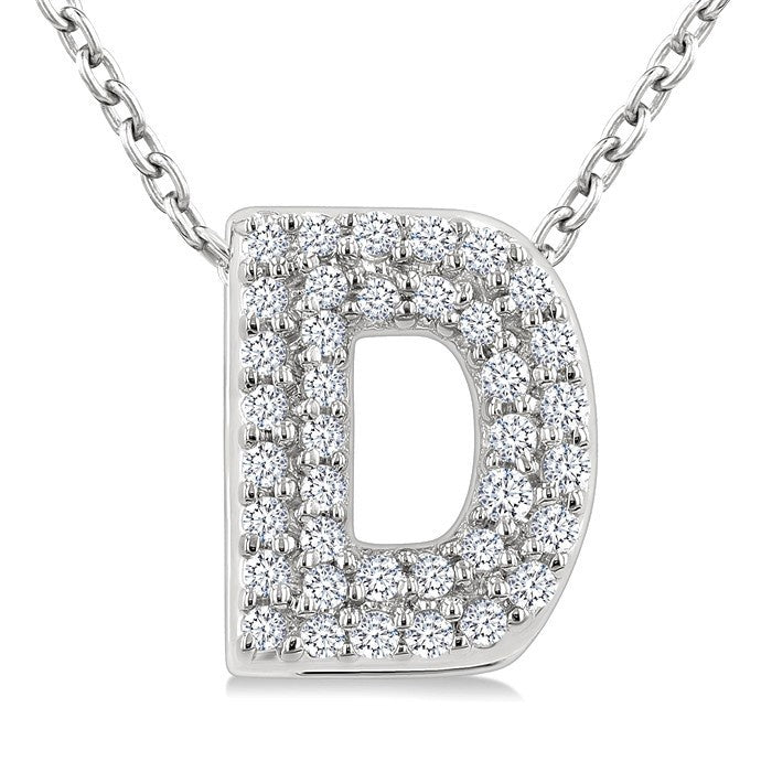1/8 Ctw Bubble Accent Initial 'D' Round Cut Diamond Fashion Pendant With Chain in 10K White Gold