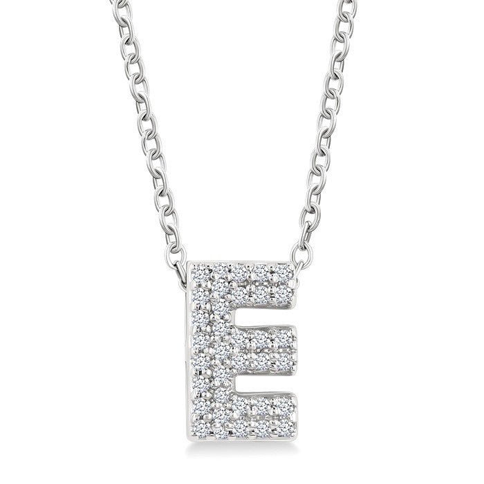 1/10 Ctw Bubble Accent Initial 'E' Round Cut Diamond Fashion Pendant With Chain in 10K White Gold