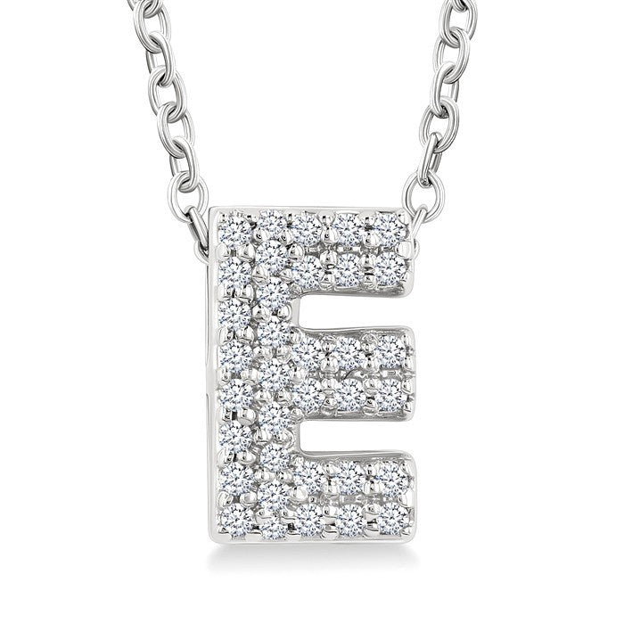 1/10 Ctw Bubble Accent Initial 'E' Round Cut Diamond Fashion Pendant With Chain in 10K White Gold