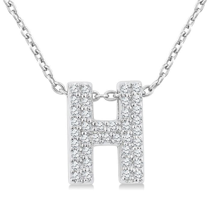 1/8 Ctw Bubble Accent Initial 'H' Round Cut Diamond Fashion Pendant With Chain in 10K White Gold
