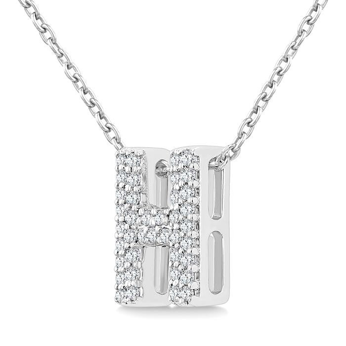 1/8 Ctw Bubble Accent Initial 'H' Round Cut Diamond Fashion Pendant With Chain in 10K White Gold