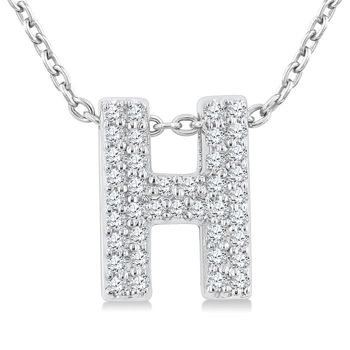 1/8 Ctw Bubble Accent Initial 'H' Round Cut Diamond Fashion Pendant With Chain in 10K White Gold