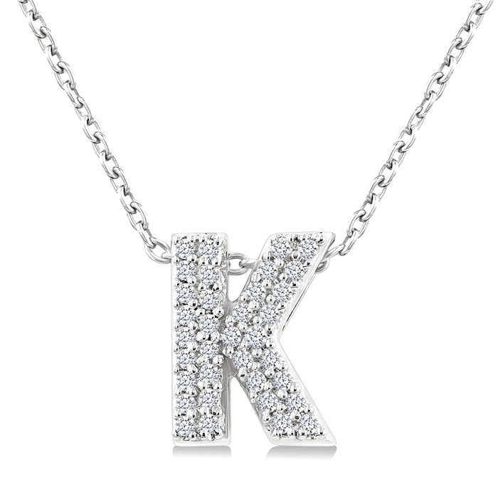 1/10 Ctw Bubble Accent Initial 'K' Round Cut Diamond Fashion Pendant With Chain in 10K White Gold