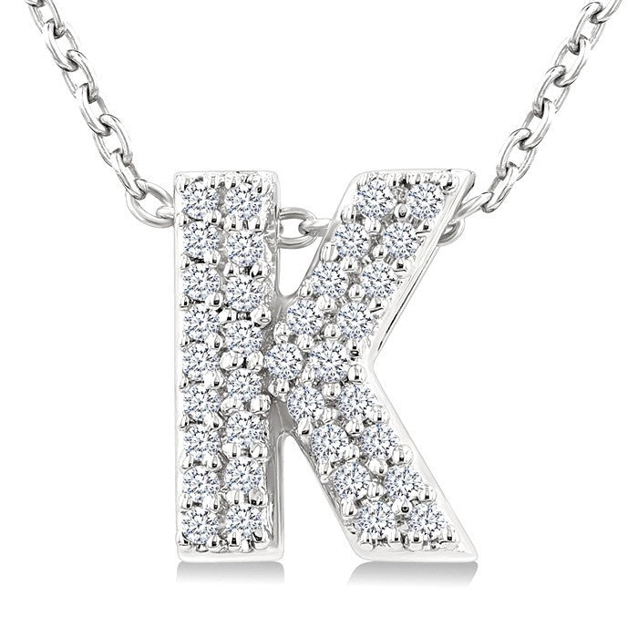 1/10 Ctw Bubble Accent Initial 'K' Round Cut Diamond Fashion Pendant With Chain in 10K White Gold