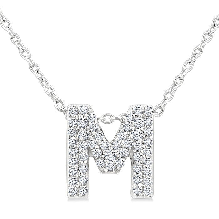 1/6 Ctw Bubble Accent Initial 'M' Round Cut Diamond Fashion Pendant With Chain in 10K White Gold
