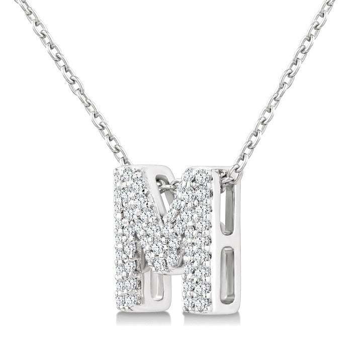 1/6 Ctw Bubble Accent Initial 'M' Round Cut Diamond Fashion Pendant With Chain in 10K White Gold