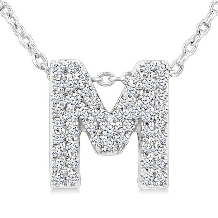 1/6 Ctw Bubble Accent Initial 'M' Round Cut Diamond Fashion Pendant With Chain in 10K White Gold