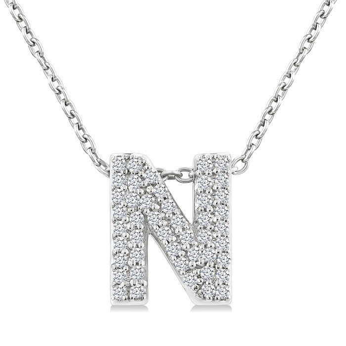 1/6 Ctw Bubble Accent Initial 'N' Round Cut Diamond Fashion Pendant With Chain in 10K White Gold
