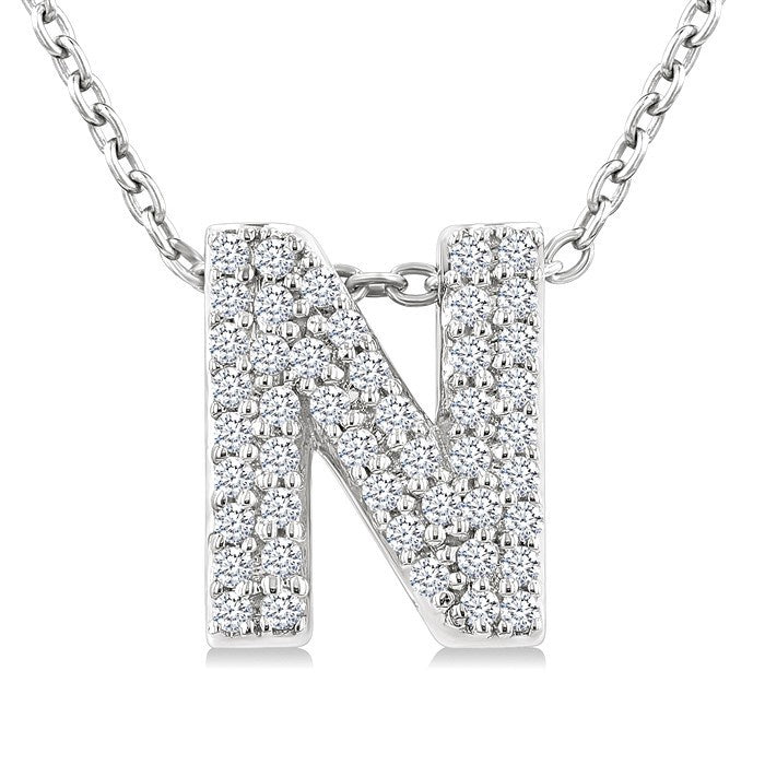 1/6 Ctw Bubble Accent Initial 'N' Round Cut Diamond Fashion Pendant With Chain in 10K White Gold