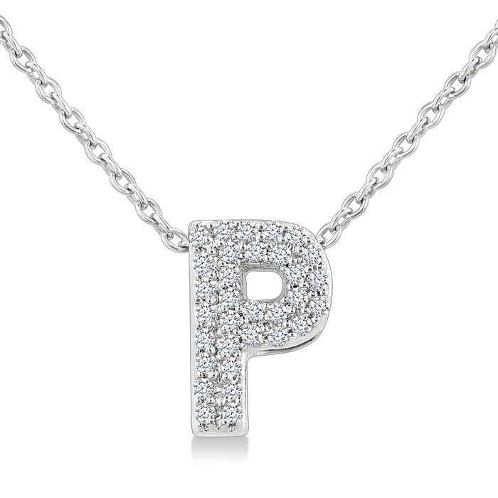 1/10 Ctw Bubble Accent Initial 'P' Round Cut Diamond Fashion Pendant With Chain in 10K White Gold