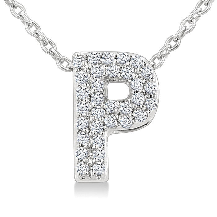 1/10 Ctw Bubble Accent Initial 'P' Round Cut Diamond Fashion Pendant With Chain in 10K White Gold